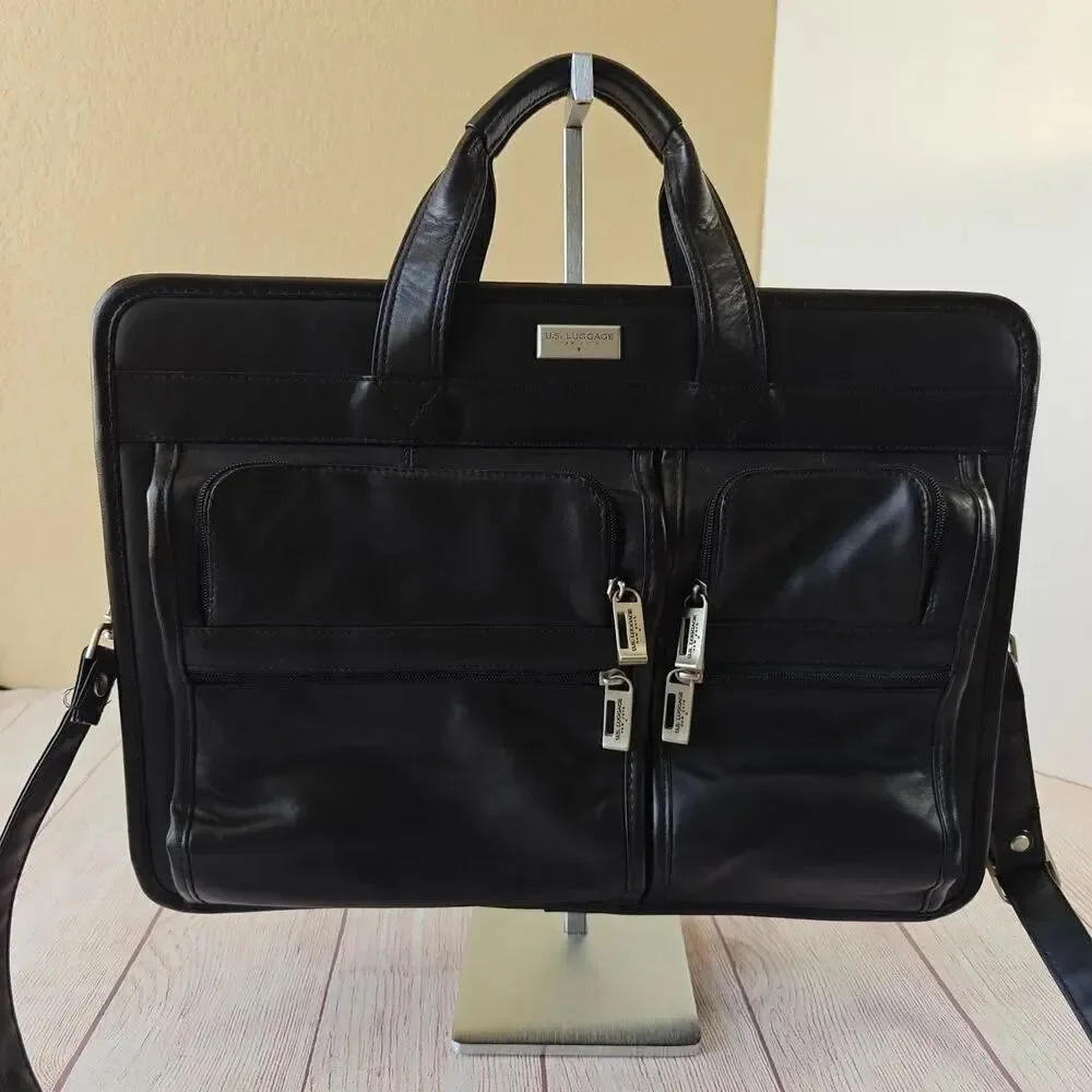 Vintage 90s U.S. Luggage NY leather expandable briefcase/laptop travel bag